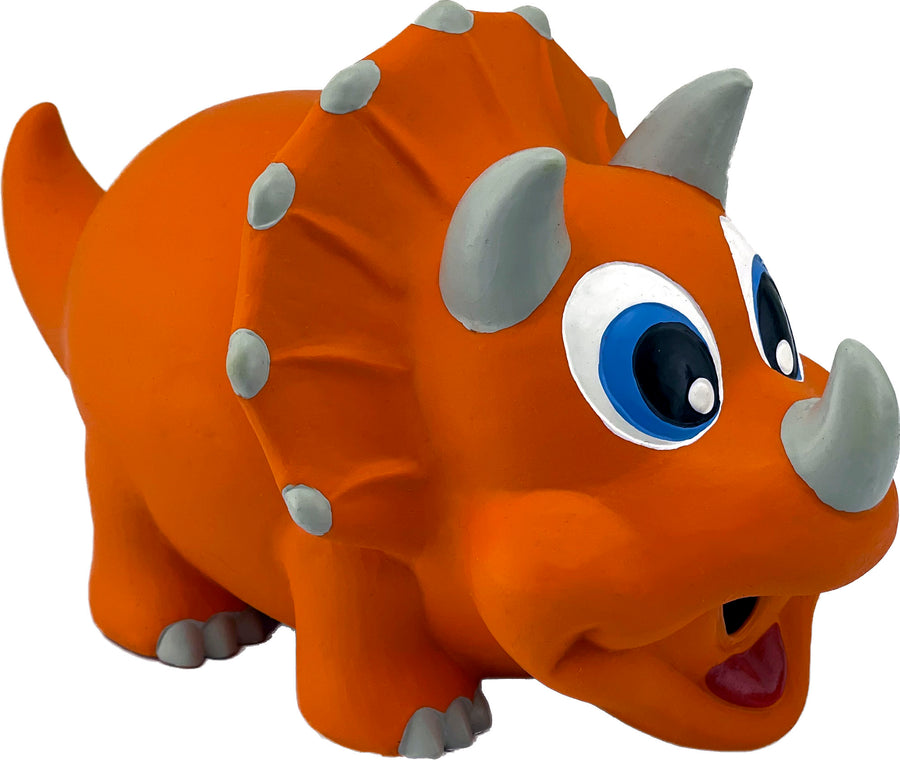 Petsport Naturflex Triceratop Latex Dog Toy, Orange, lg-8 in