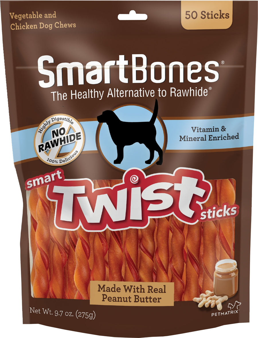 Smartbones Smart Twist Sticks, Peanut Butter, 50 pk - Long Lasting Chews