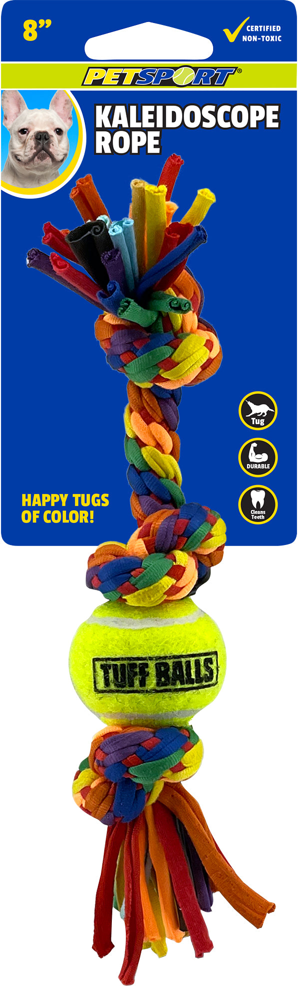 Petsport Kaleidoscope Rope 3 Knot W/Ball, 8 in