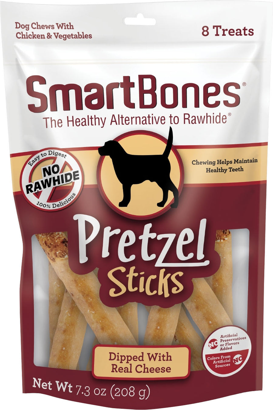 Smartbones Dipped Pretzels Sticks, Cheese, 8 pk - Long Lasting Chews