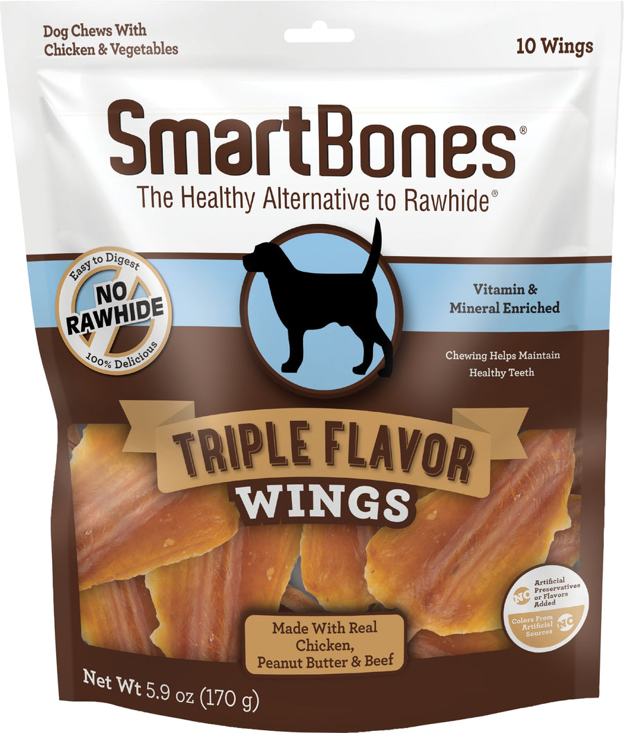 Smartbones Triple Flavor Wings, Peanut Butter, 10 pk - Long Lasting Chews
