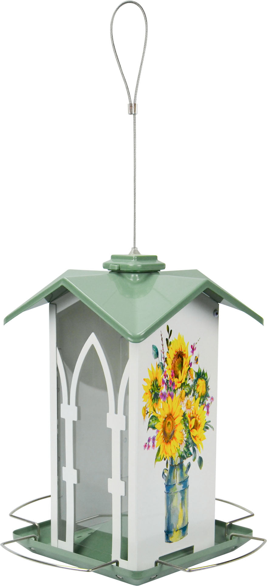 Nature's Way Country Cottage Metal Gazebo Bird Feeder, Green/White, 1.56 qt Cap - Novelty/Designer