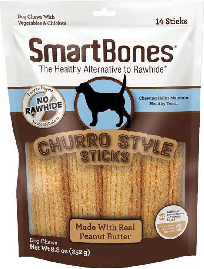 Smartbones Churro Style Sticks, Peanut Butter, 14 pk - Long Lasting Chews