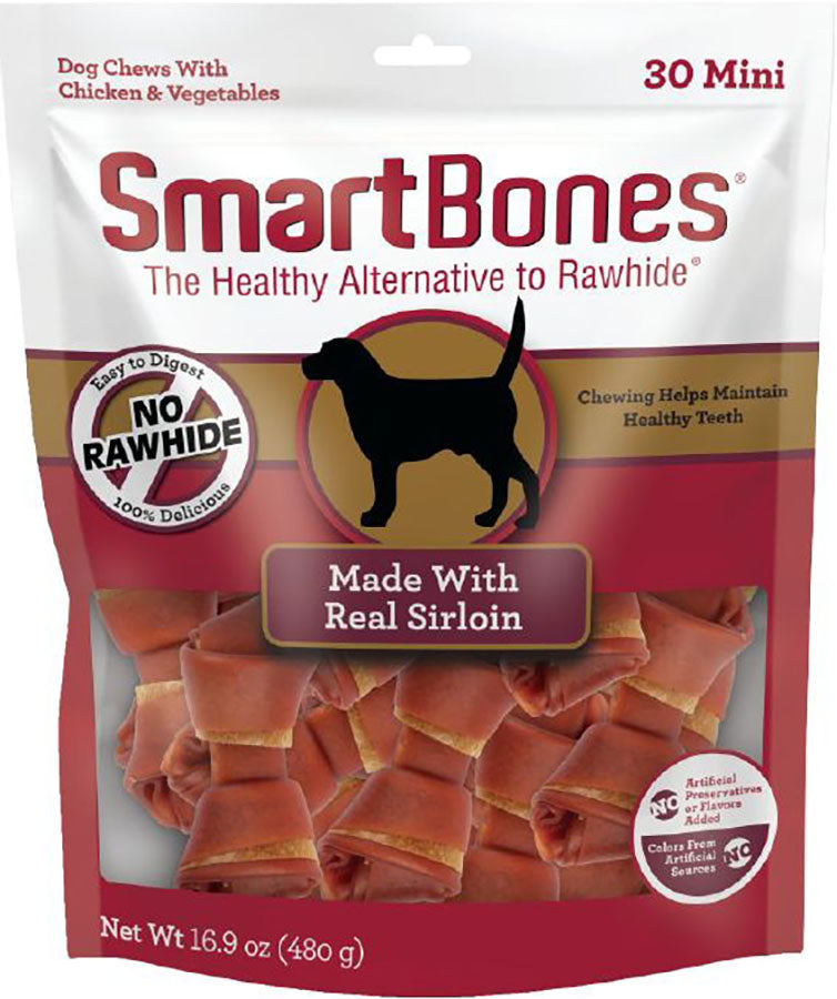 Smartbones Healthy Alternative Chews, Sirloin, Mini-30pk - Long Lasting Chews