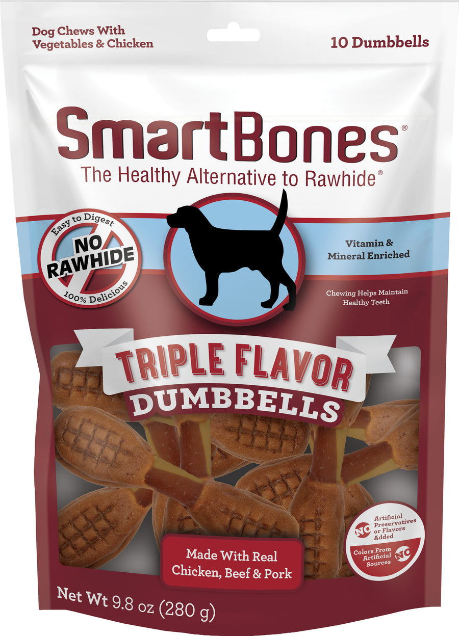 Smartbones Triple Flavor Dumbbells, Chicken, 10 ct - Long Lasting Chews