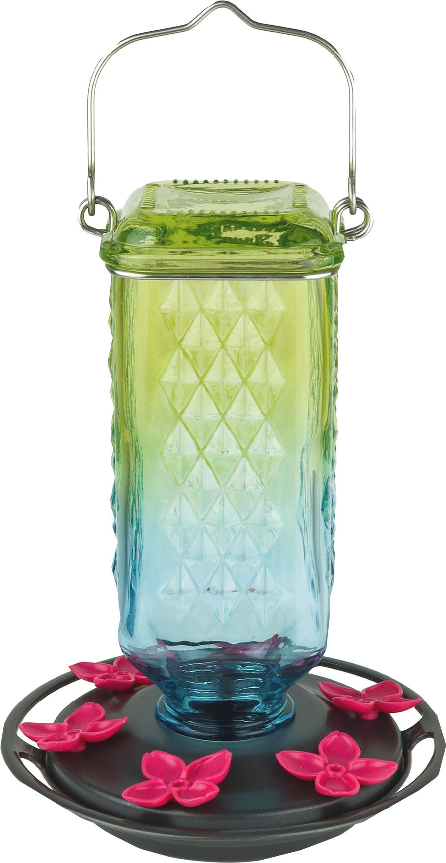 Nature's Way Seafoam Ombre Column Antique Hummingbird Feeder, Blue/Green, 23 oz - Hummingbird Feeder-Glass