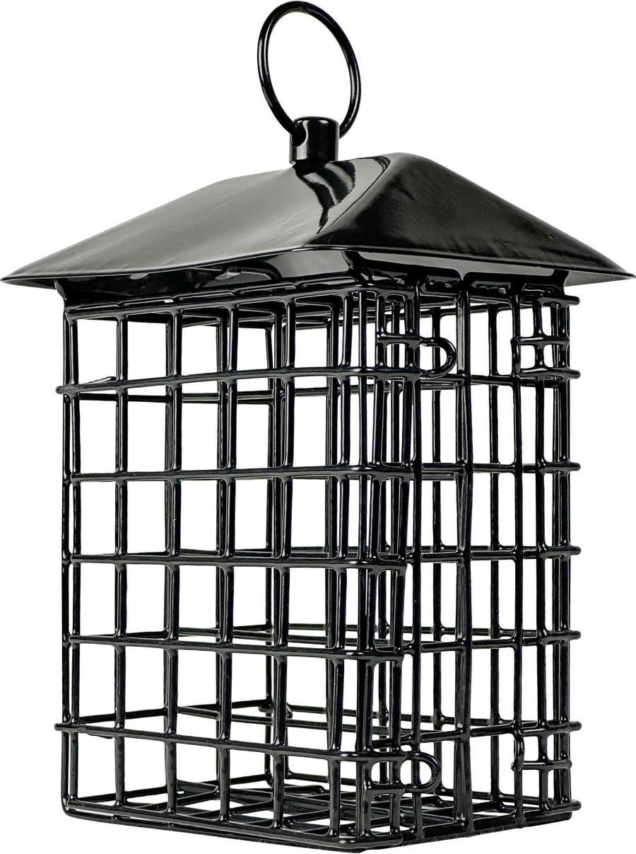 Nature's Way Metal Suet Cage Bird Feeder w/ Roof, Black, 2 Cake Cap - Suet and Seed Cake Feeders
