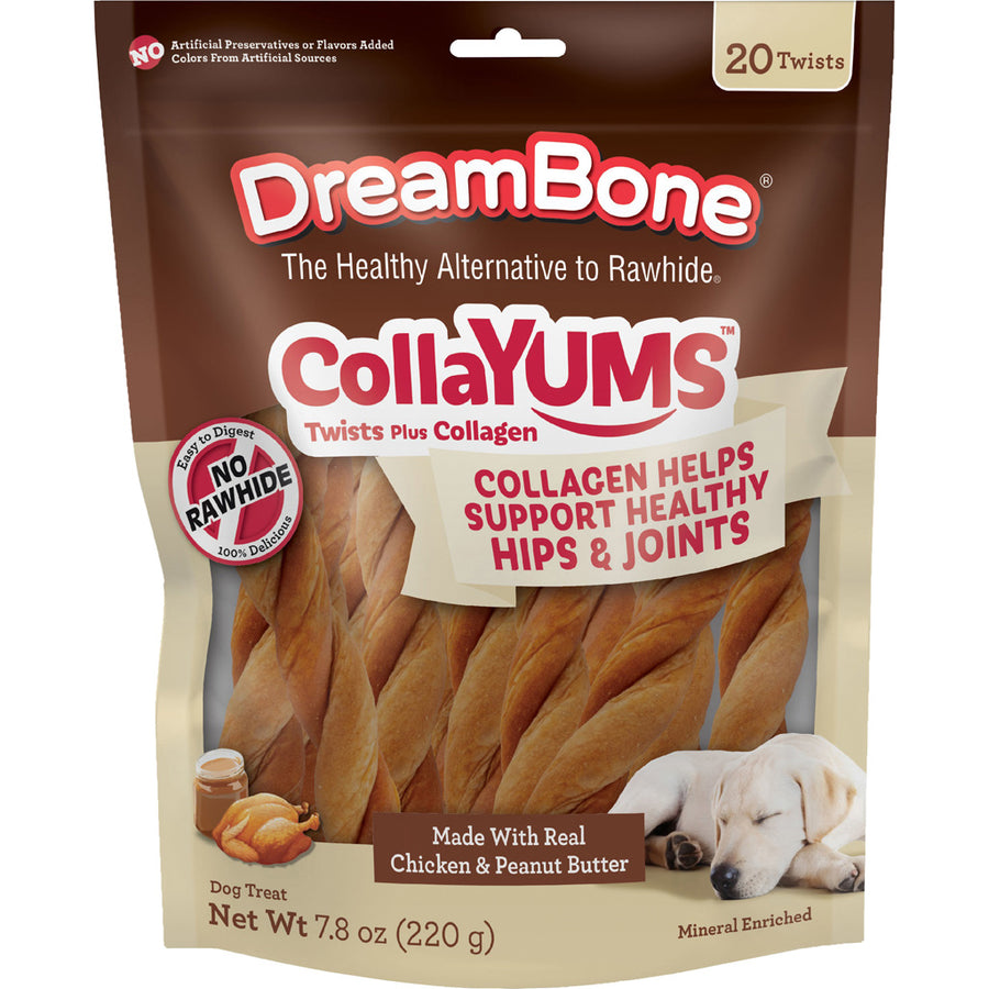 Dreambone Collayums Twists, Chicken/Peanut Butter, 20 ct - Long Lasting Chews