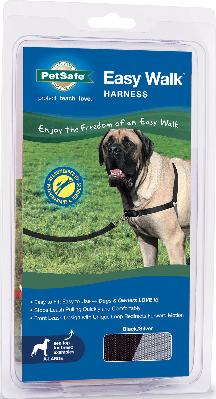 Petsafe Easy Walk Dog Harness, Black/Silver, XL - Harnesses