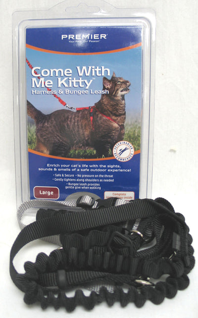 Petsafe Come with Me Kitty Cat Harness & Bungee Leash, Black, LG - Harnesses
