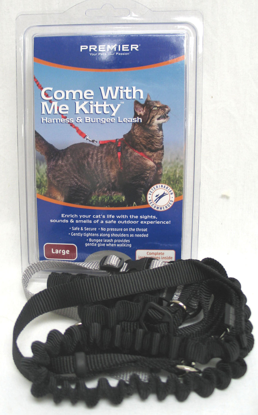 Petsafe Come with Me Kitty Cat Harness & Bungee Leash, Black, LG - Harnesses