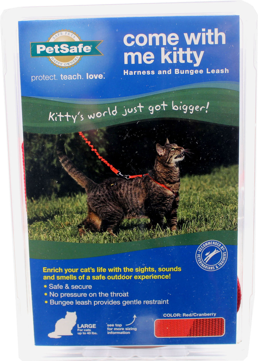 Petsafe Come with Me Kitty Cat Harness & Bungee Leash, Red, LG - Harnesses