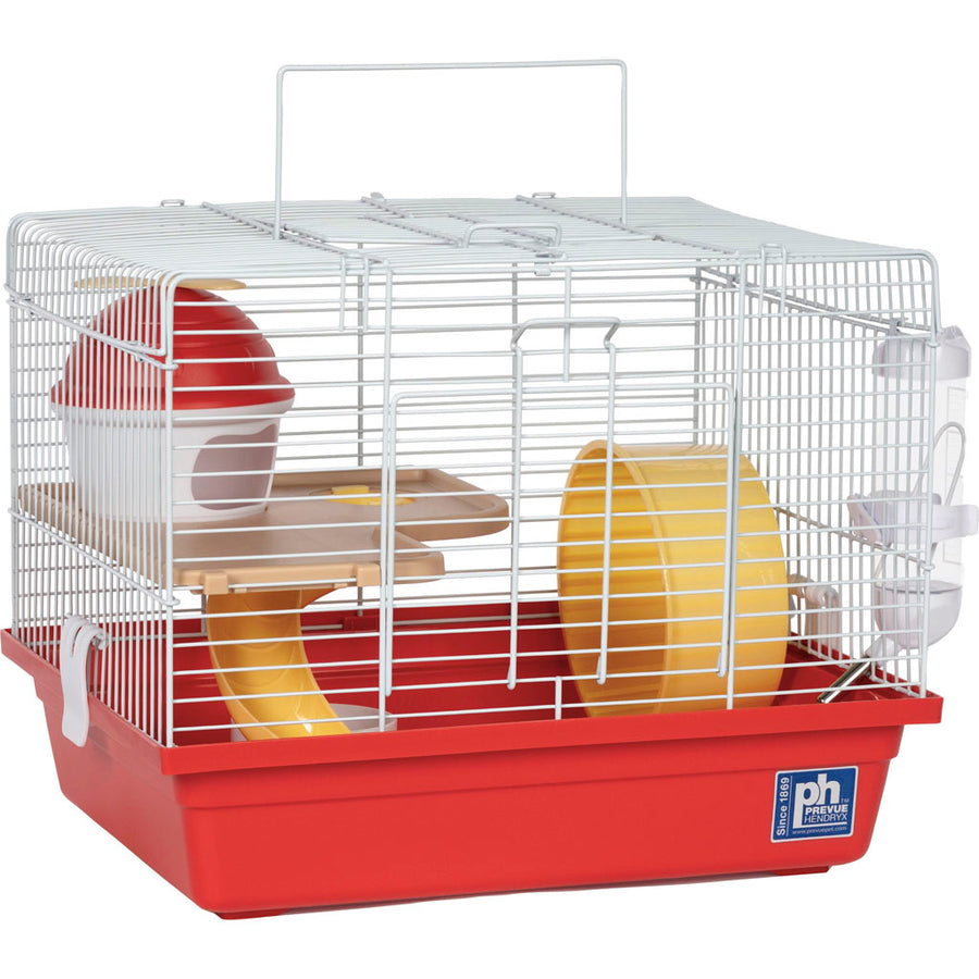 Prevue Pet Hamster Haven 2-Story Happy Home Cage, Red/Yellow/White, 13.8x10.75x11 in - General Cage
