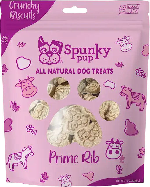 Spunky Pup Spunkypup Crunchy Biscuit Dog Treats, Prime Rib, 10oz - Edible Bones & Biscuits