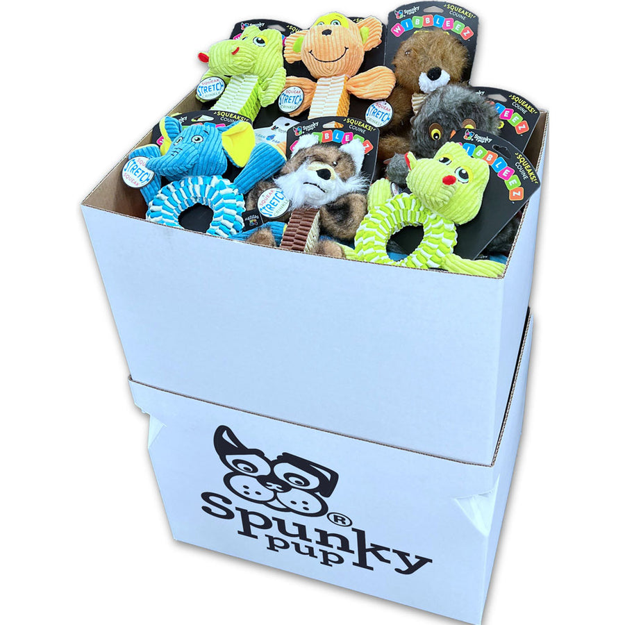 Spunky Pup Wibbleez Combo Plush Assorted Dump Bin, Assorted, 36 pc