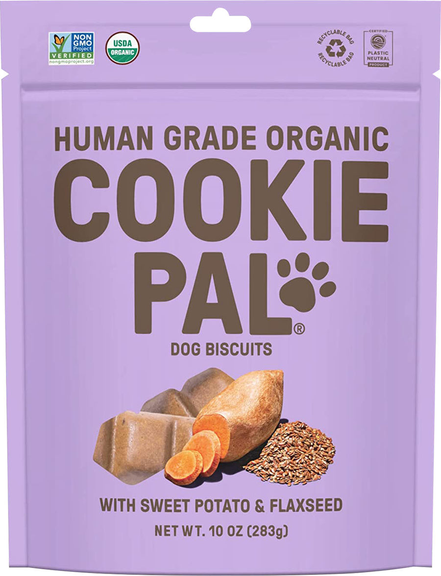Cookie Pal Organic Dog Treats Biscuits, Sweet Potato/Flax, 10 oz - Edible Bones & Biscuits