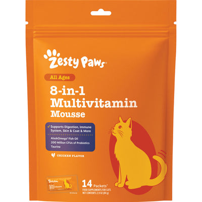 Zesty Paws Cat Mousse 8-in-1 Multi, Chicken, 14 ct - Supplements