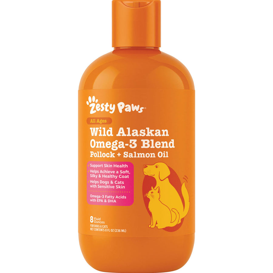 Zesty Paws Wild Alaskan Omega-3 Oil, Pollock/Salmon, 8 oz - Skin Relief