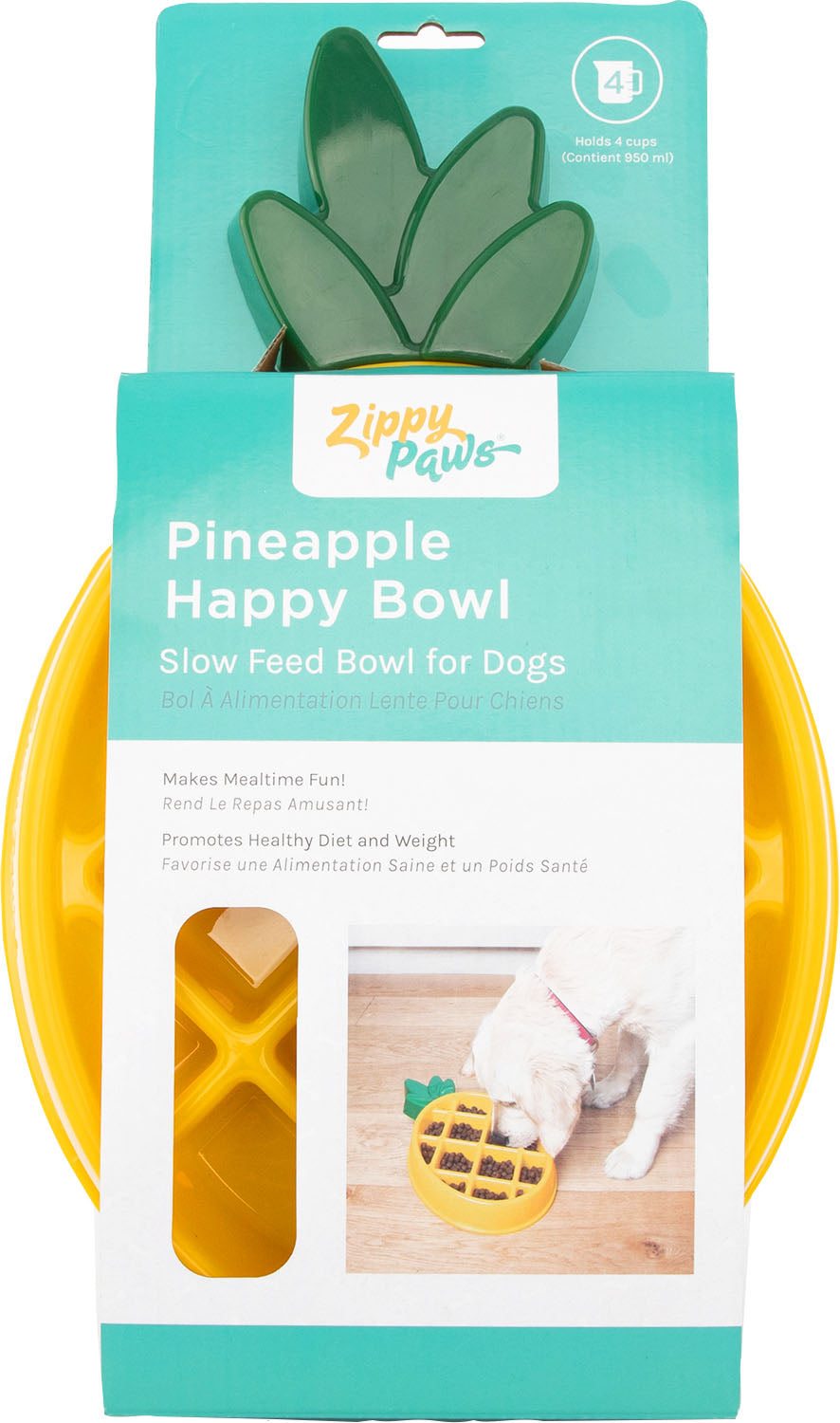 Zippypaws Happy Bowl Slow Feeder Pineapple, Yellow, MD - Specialty Feeders