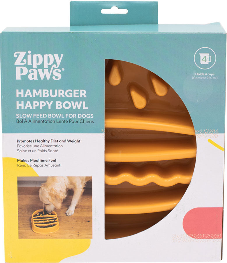 Zippypaws Happy Bowl Slow Feeder Burger, Orange, MD - Specialty Feeders