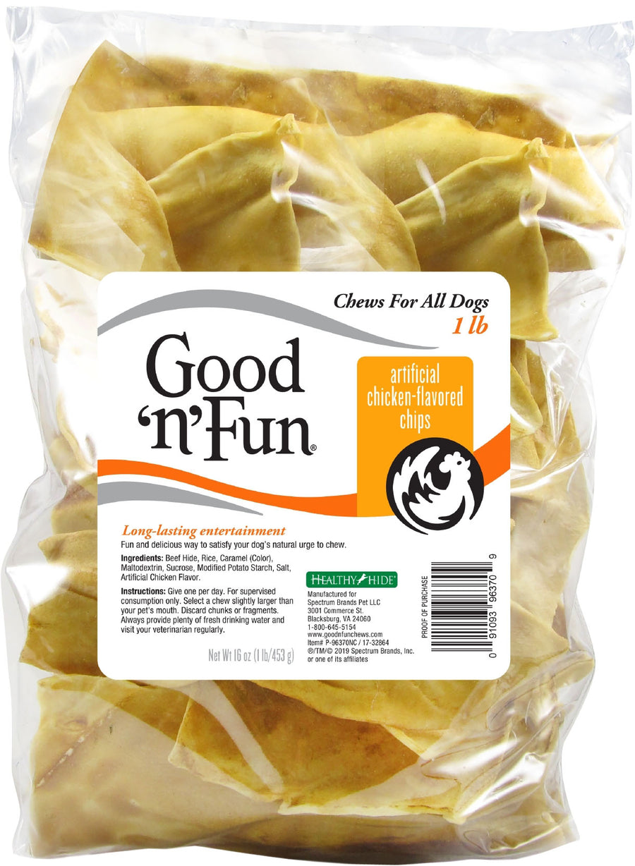 Good 'n' Fun Beefhide Chips, Chicken, 1 lb - Rawhide/ Body Parts