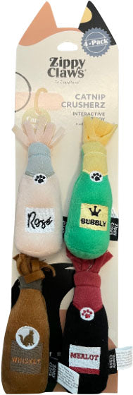 Zippyclaws Catnip Crusherz Rose/Bbbly/Whsky/Merlot, sm-4 pk