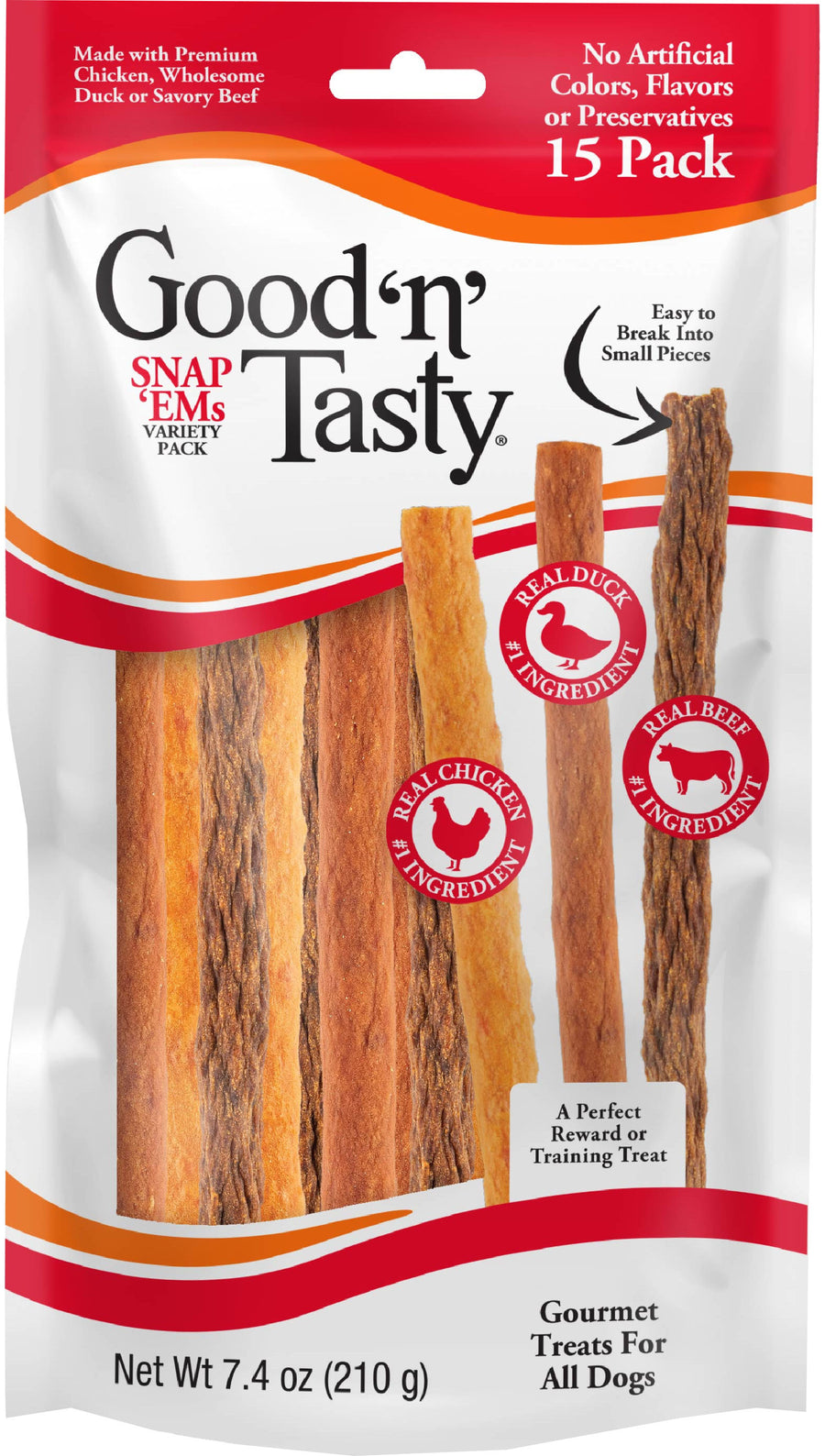 Good 'n' Tasty Triple Flavor Snap 'Ems, Chicken/Duck/Beef, 15 ct - Soft Treats