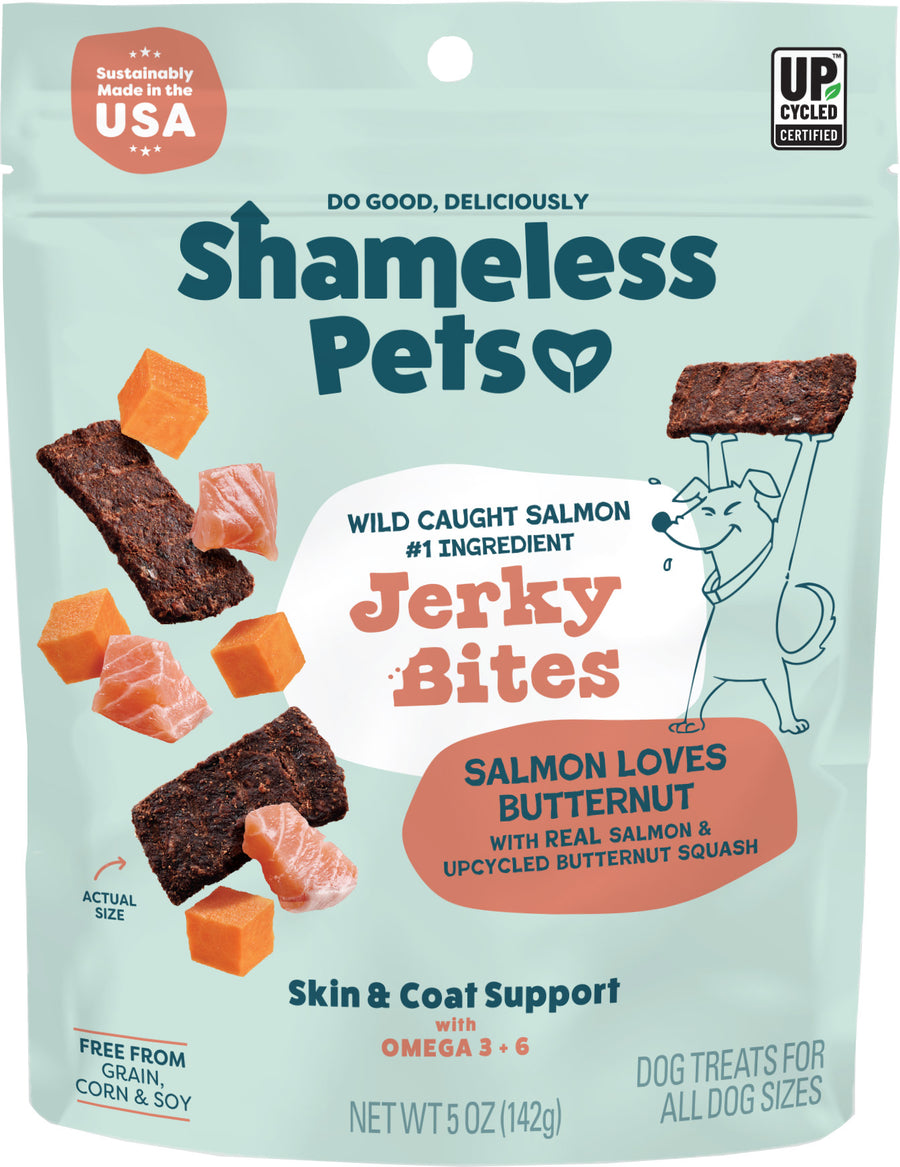 Shameless Pets Dog Jerky Bites, Salmon/Butternut, 5 oz - Long Lasting Chews