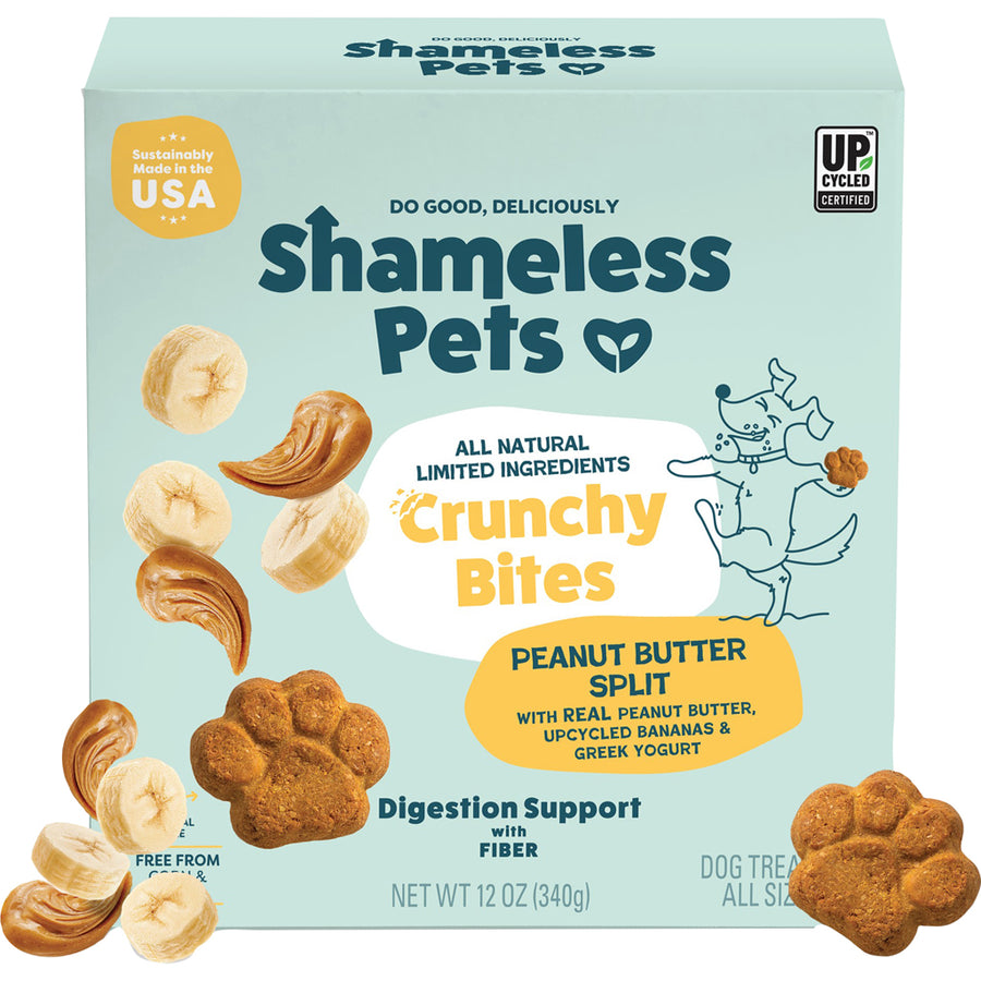 Shameless Dog Crunchy Bites, Peanut Butter/Banana/Yogurt, 12 oz - Edible Bones & Biscuits