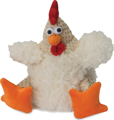 Godog Checkers Sitting Rooster Dog Toy, White, SM - Plush
