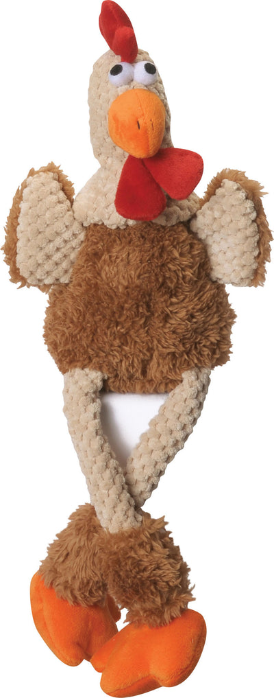Godog Checkers Skinny Rooster Dog Toy, Brown, LG - Plush