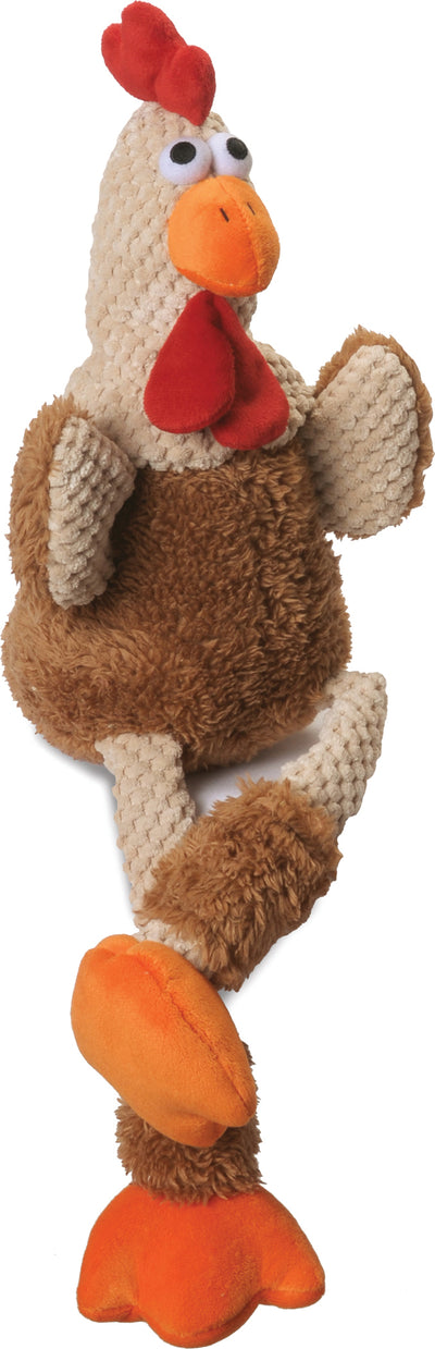 Godog Checkers Skinny Rooster Dog Toy, Brown, SM - Plush