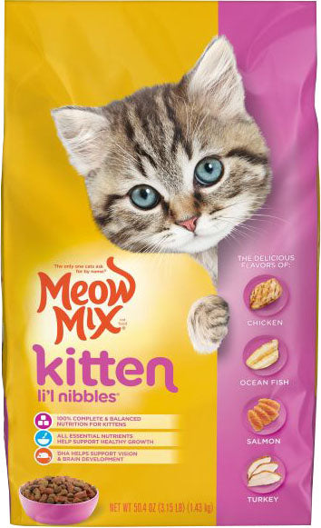 Meow Mix Kitten Lil' Nibbles Kitten Food, Chicken/Turkey/Salmon/Fish, 3.15 lb - Dry