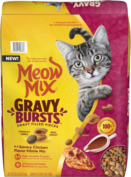 Meow Mix Gravy Bursts Dry Cat Food, Chicken, 13.5 lb