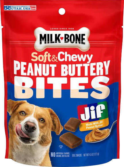 Milk-Bone Buttery Bites Soft Dog Treats with Jif, Peanut Butter, 4.5 oz - Soft Treats