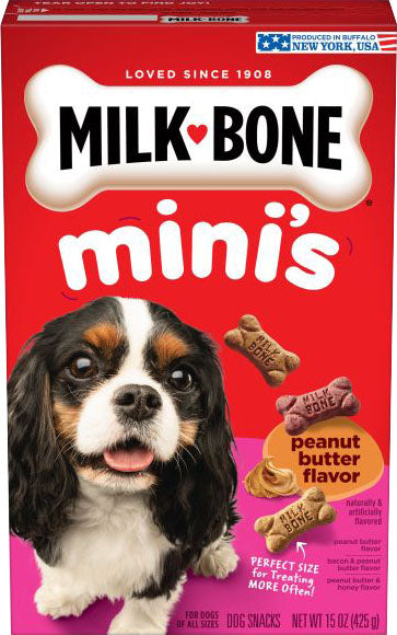 Milk-Bone Flavored Dog Biscuits, Peanut Butter, Mini-15 oz - Edible Bones & Biscuits