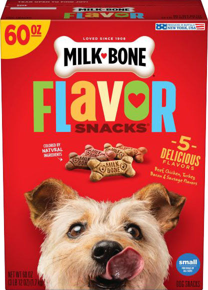 Milk-Bone Flavor Snacks Dog Biscuits, Beef/Chicken/Bacon, sm-60 oz - Edible Bones & Biscuits