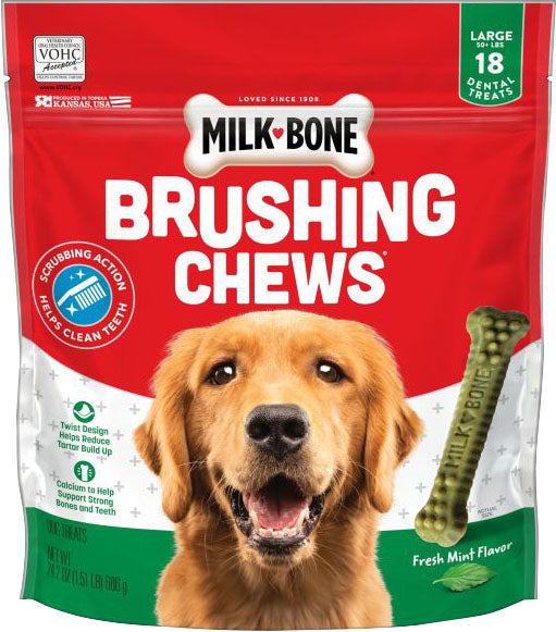 Milk-Bone Brushing Chews Daily Dental Dog Treats, Fresh Mint, lg-24.2 oz - Dental Care