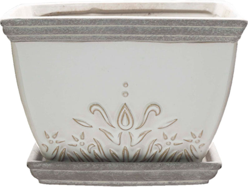 Southern Patio Clayworks Brentwood Planter Square, White, 6 in - Planters Decorative