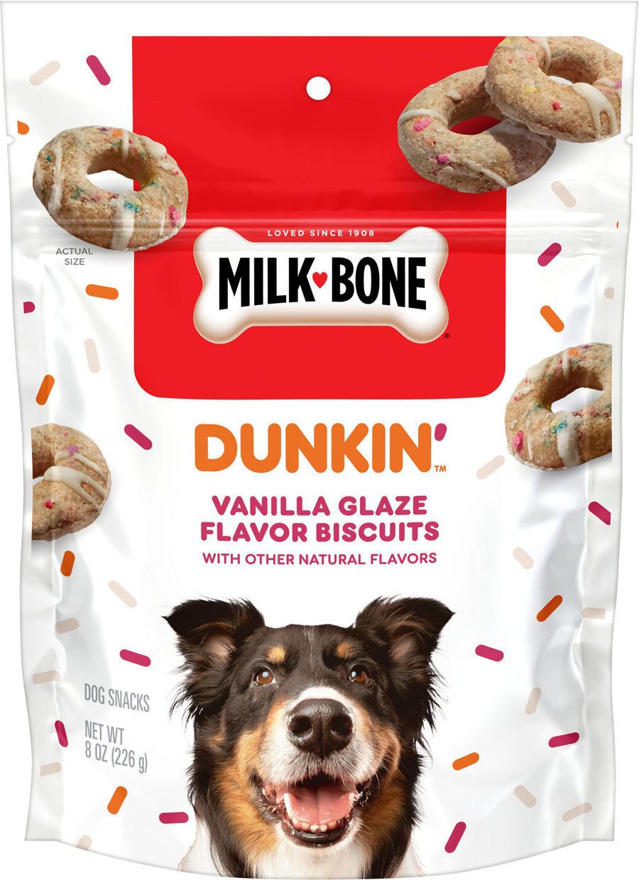 Milk-Bone Dunkin' Glazed Dog Biscuits, Vanilla, 8 oz - Edible Bones & Biscuits