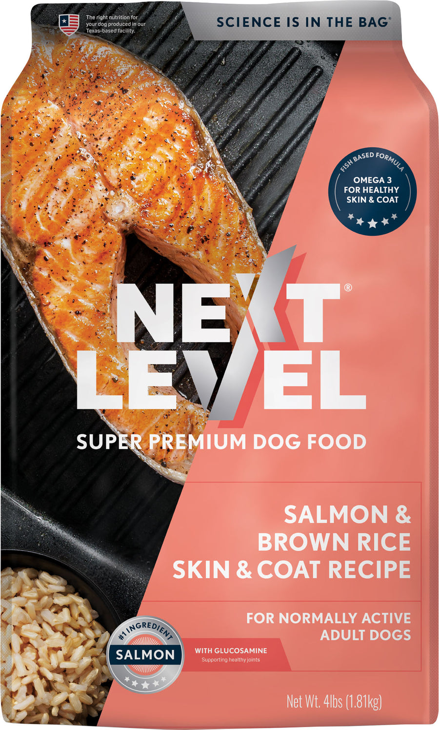 Next Level Normally Active Skin & Coat Dog Food, Salmon/Brown Rice, 4 lb - Dry