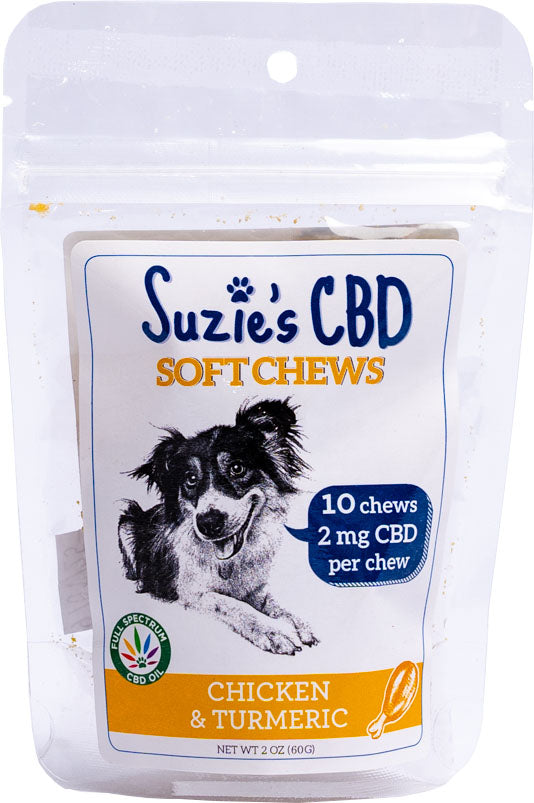 Suzie's Cbd Soft Chews for Dogs Trial Size, Chicken/Turmeric, 2 oz - Anxiety Relief
