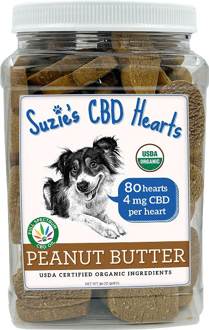 Suzie's Cbd Hearts for Dogs Bulk Jar, Peanut Butter, 80 ct-32 oz - Anxiety Relief