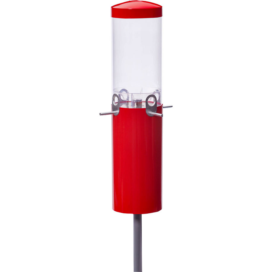 Bird's Choice Sqrl Proof Bird Fdr W/Pole & Baffle, Red, 1 gal - Squirrel Proof All Metal Feeder
