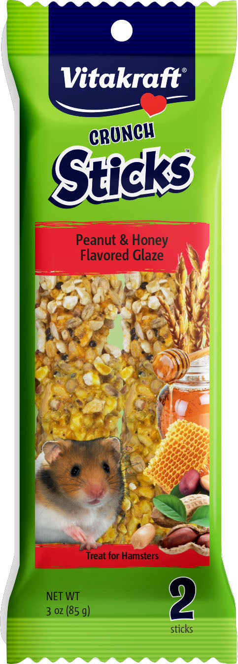 Vitakraft Crunch Sticks Hamster Treats, Peanut/Honey, 3 oz-2 pk