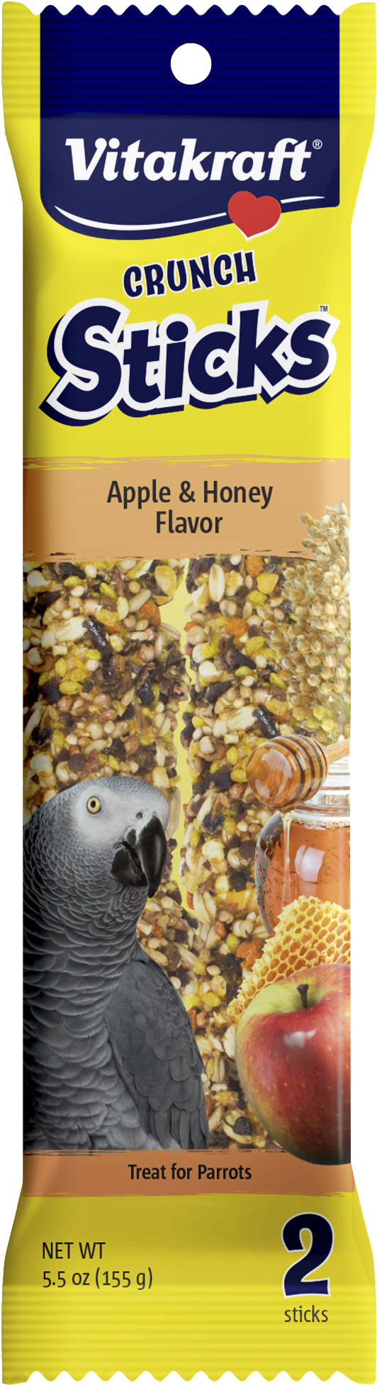 Vitakraft Crunch Sticks Parrot Treats, Apple/Honey, 5.5 oz