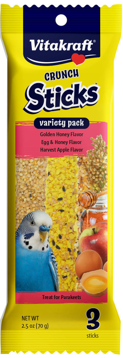 Vitakraft Crunch Sticks Variety pk Parakeet Treats, Honey/Egg/Apple, 2.5 oz-3 pk