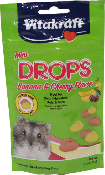 Vitakraft Mini Drops Dwarf Hamster Treats, Banana/Cherry, 2.5 oz - Edibles