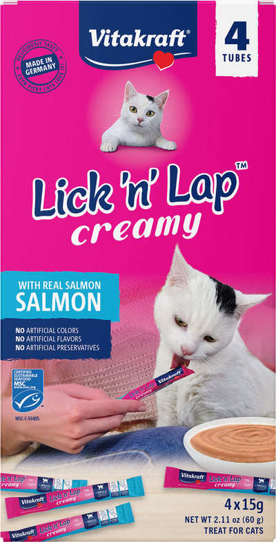 Vitakraft Lick n Lap Creamy Cat Treat, Salmon, 15 g-4 pk - Edibles