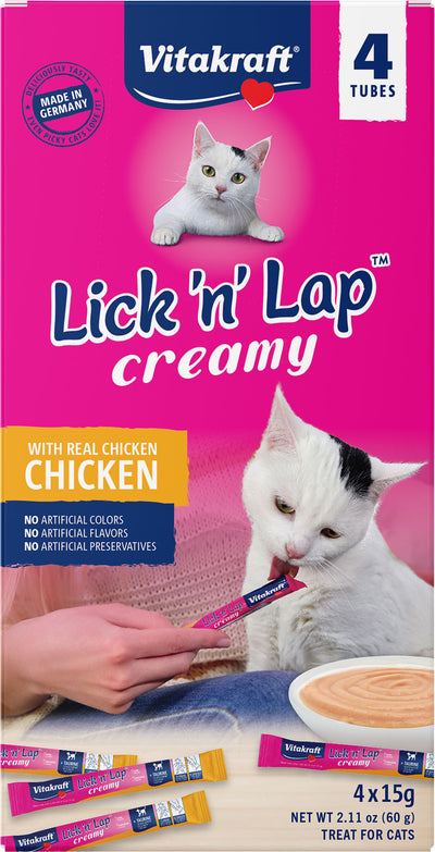 Vitakraft Lick n Lap Creamy Cat Treat, Chicken, 15 g-4 pk - Edibles